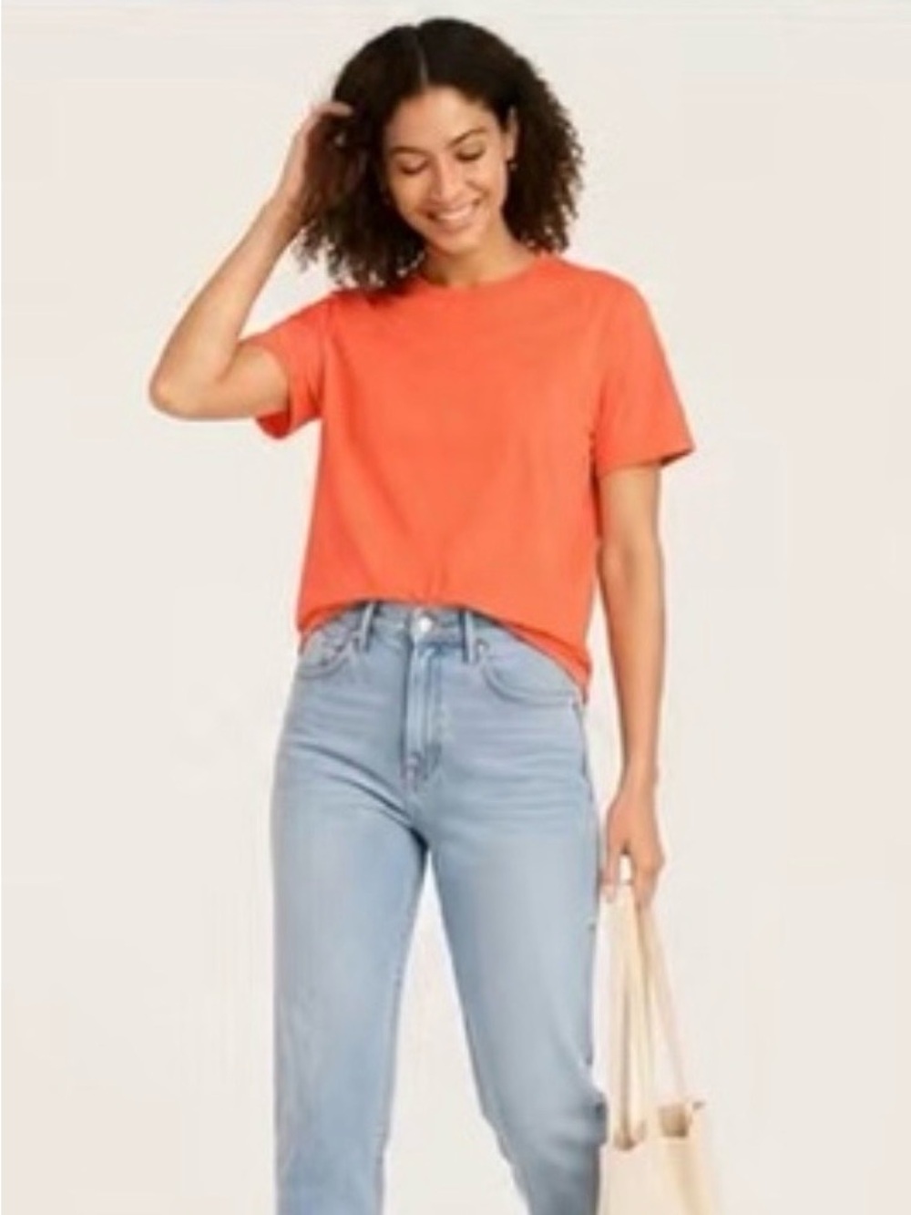 a new day Coral Orange Linen Short Sleeve Crewneck Tee M